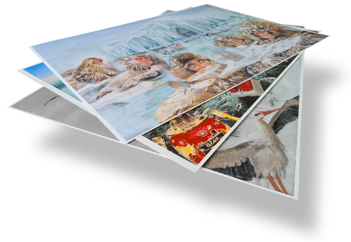 Drei Beispiele für Kunstdrucke auf dem Büttenpapier